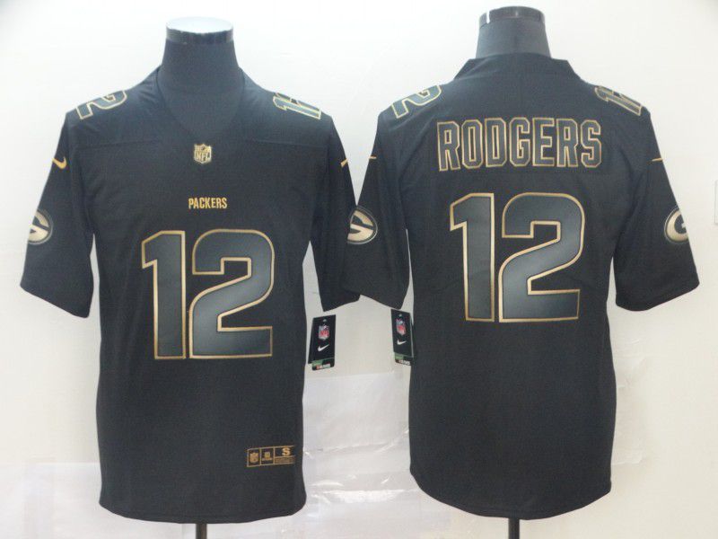 Men Green Bay Packers #12 Rodgers Nike Vapor Limited Black Golden NFL Jerseys
